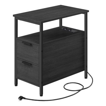 ROD Side Table with Integrated Power Outlets and USB Ports, Black