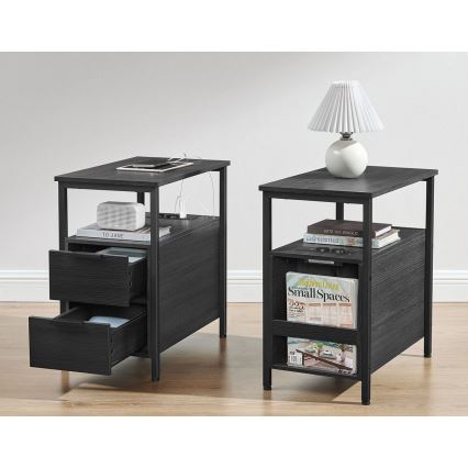 ROD Side Table with Integrated Power Outlets and USB Ports, Black