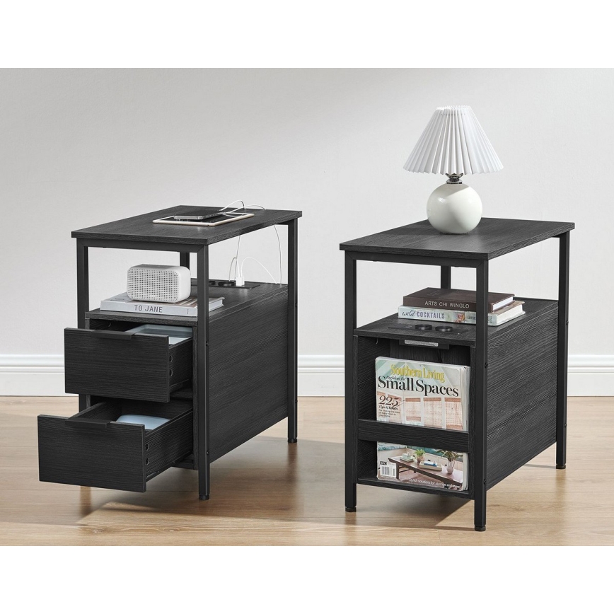ROD Side Table with Integrated Power Outlets and USB Ports, Black