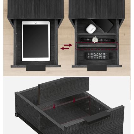 ROD Side Table with Integrated Power Outlets and USB Ports, Black