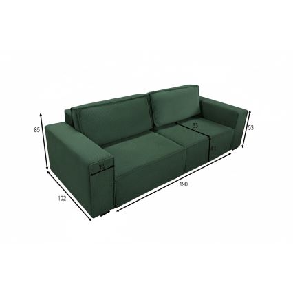 RONDA Green Convertible 3-Seater Sofa Bed with Storage