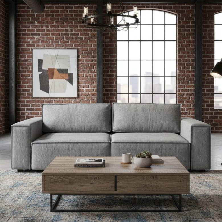 RONDA Grey 3-Seater Sofa Bed with Storage