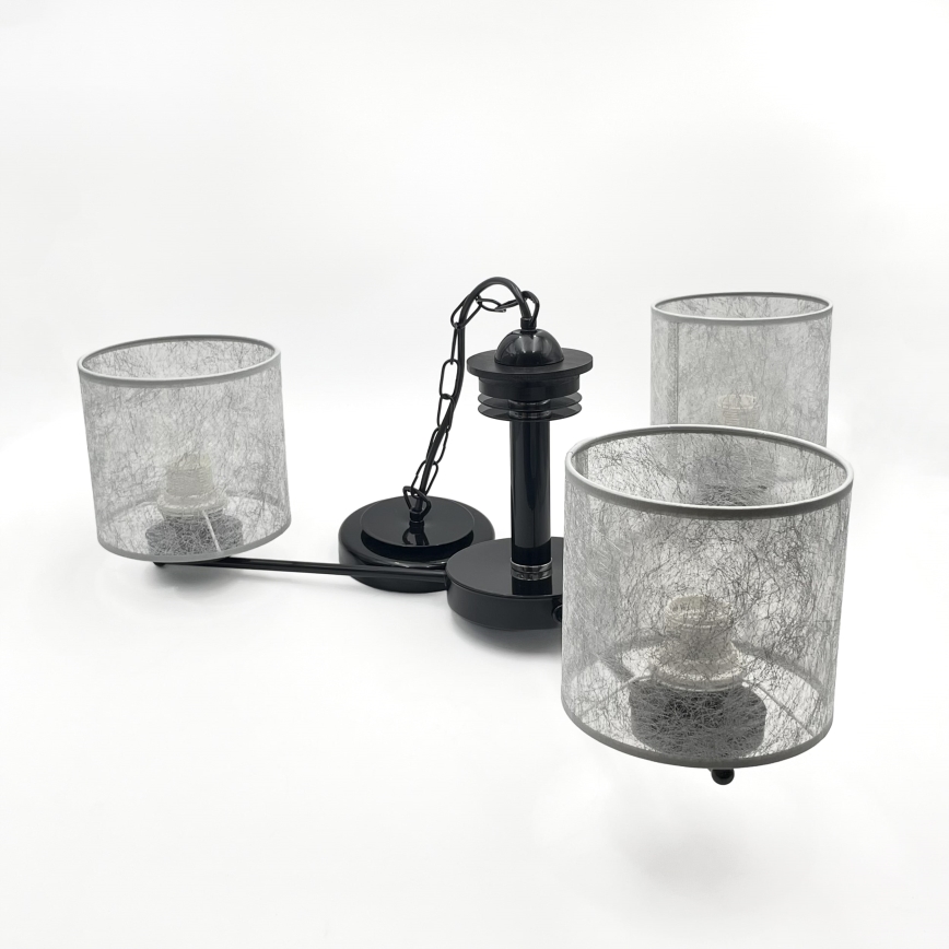 ROSA Chain Chandelier 3xE27/60W/230V, Black/Grey