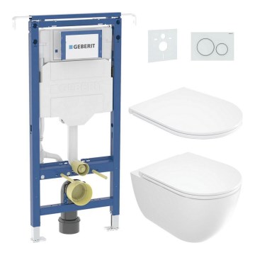 ROUND wall-hung toilet + SoftClose ROUND toilet seat + SIGMA flush plate + in-wall module + insulation pad