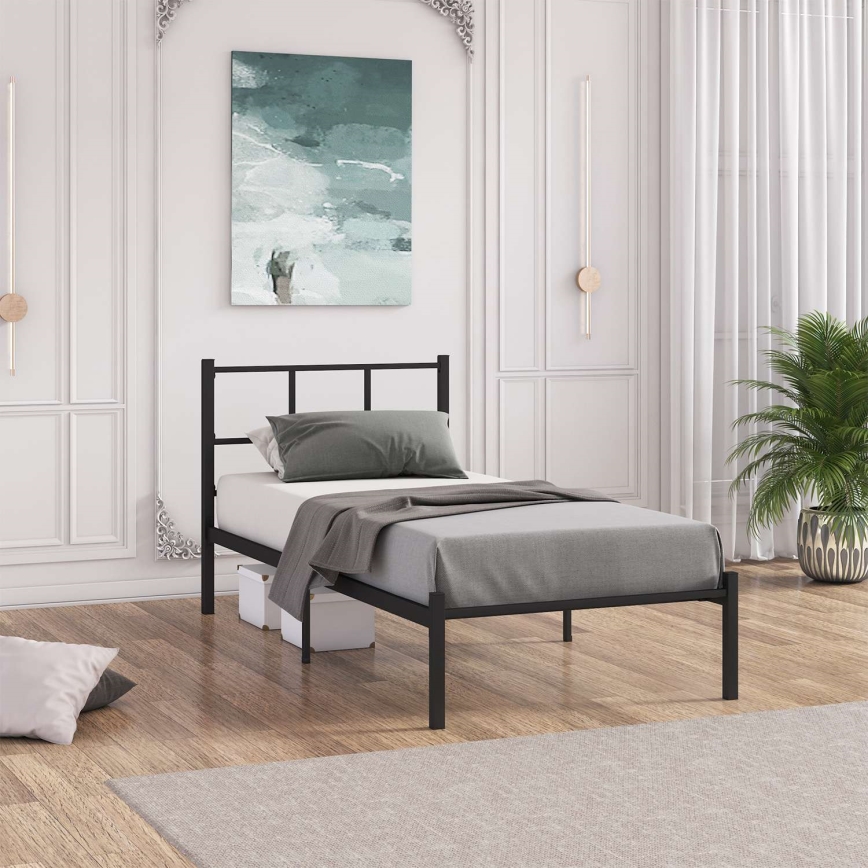 ROVAN Metal Single Bed 90x200 cm, Black — 120 kg Load Capacity