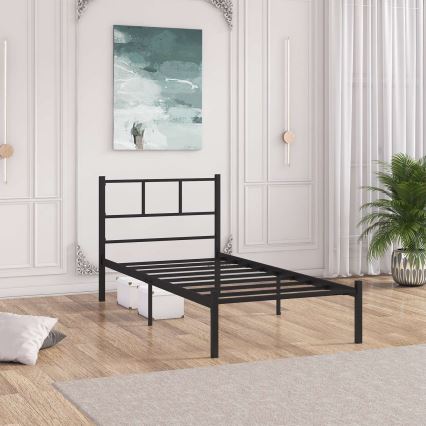 ROVAN Metal Single Bed 90x200 cm, Black — 120 kg Load Capacity