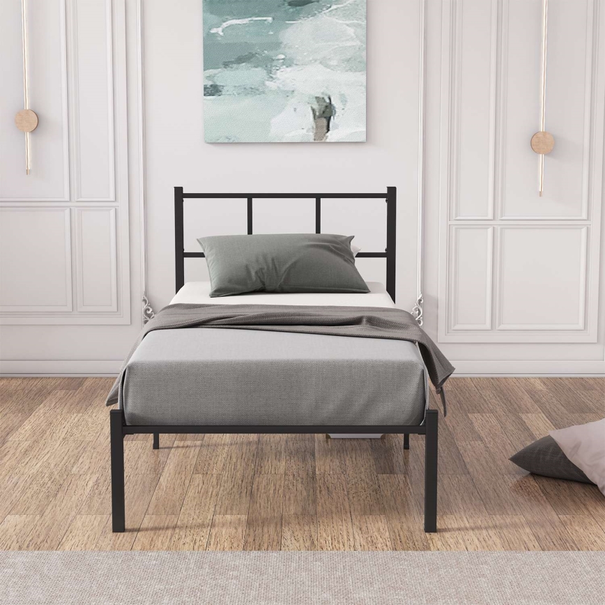 ROVAN Metal Single Bed 90x200 cm, Black — 120 kg Load Capacity