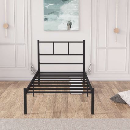 ROVAN Metal Single Bed 90x200 cm, Black — 120 kg Load Capacity