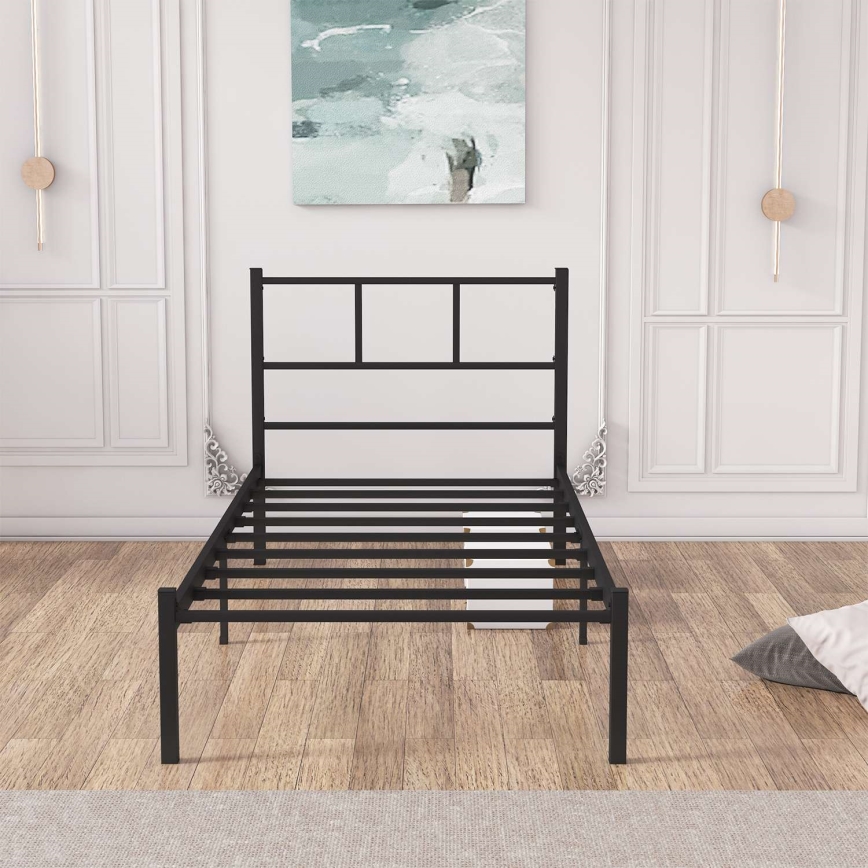 ROVAN Metal Single Bed 90x200 cm, Black — 120 kg Load Capacity