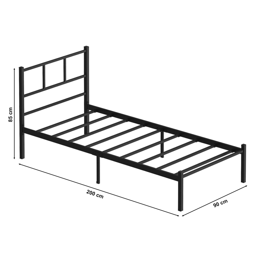 ROVAN Metal Single Bed 90x200 cm, Black — 120 kg Load Capacity