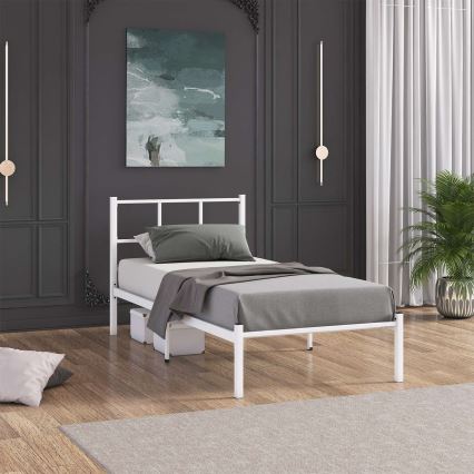 ROVAN Metal Single Bed 90x200 cm, White – Supports up to 120 kg