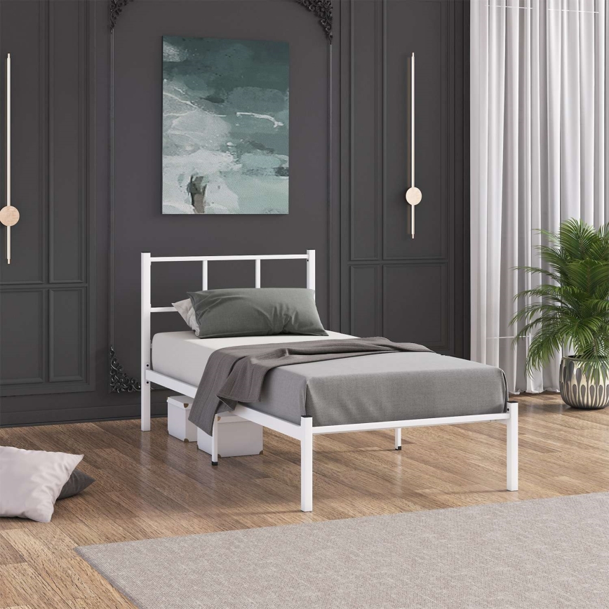 ROVAN Metal Single Bed 90x200 cm, White – Supports up to 120 kg