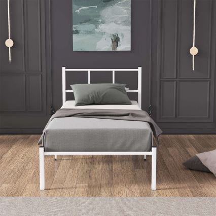 ROVAN Metal Single Bed 90x200 cm, White – Supports up to 120 kg