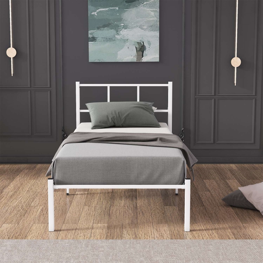 ROVAN Metal Single Bed 90x200 cm, White – Supports up to 120 kg