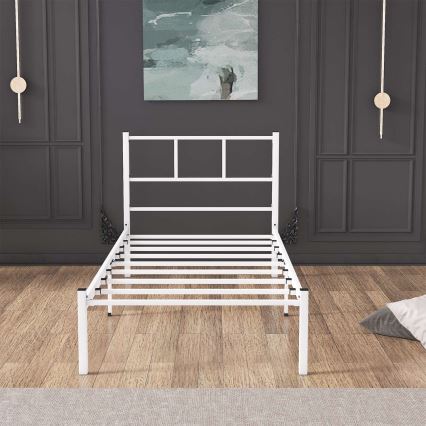 ROVAN Metal Single Bed 90x200 cm, White – Supports up to 120 kg