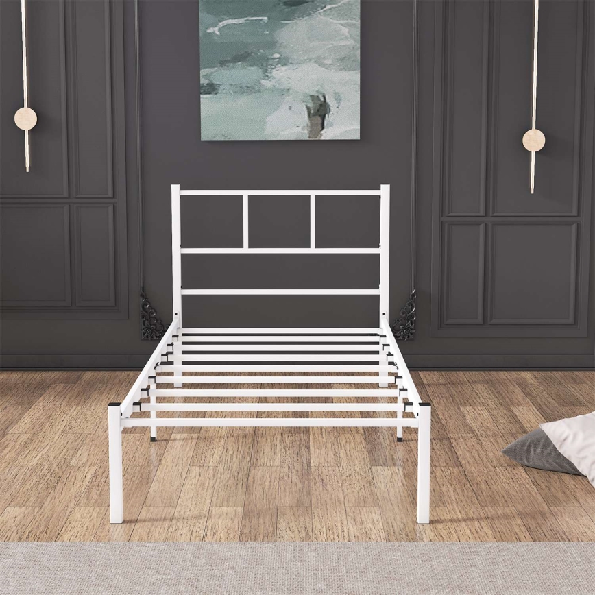 ROVAN Metal Single Bed 90x200 cm, White – Supports up to 120 kg