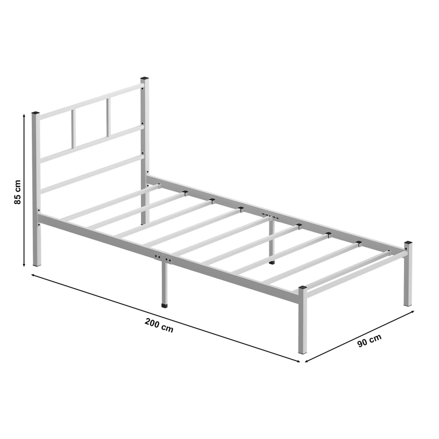 ROVAN Metal Single Bed 90x200 cm, White – Supports up to 120 kg
