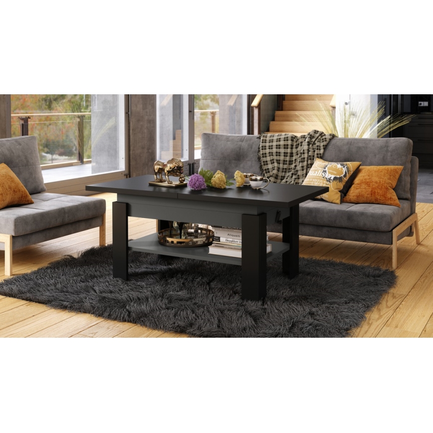 ROY Extendable Coffee Table with Lift-Top 130/170x65 cm Black/Anthracite