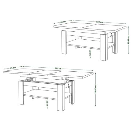 ROY Extendable Lift-Top Coffee/Dining Table, Black