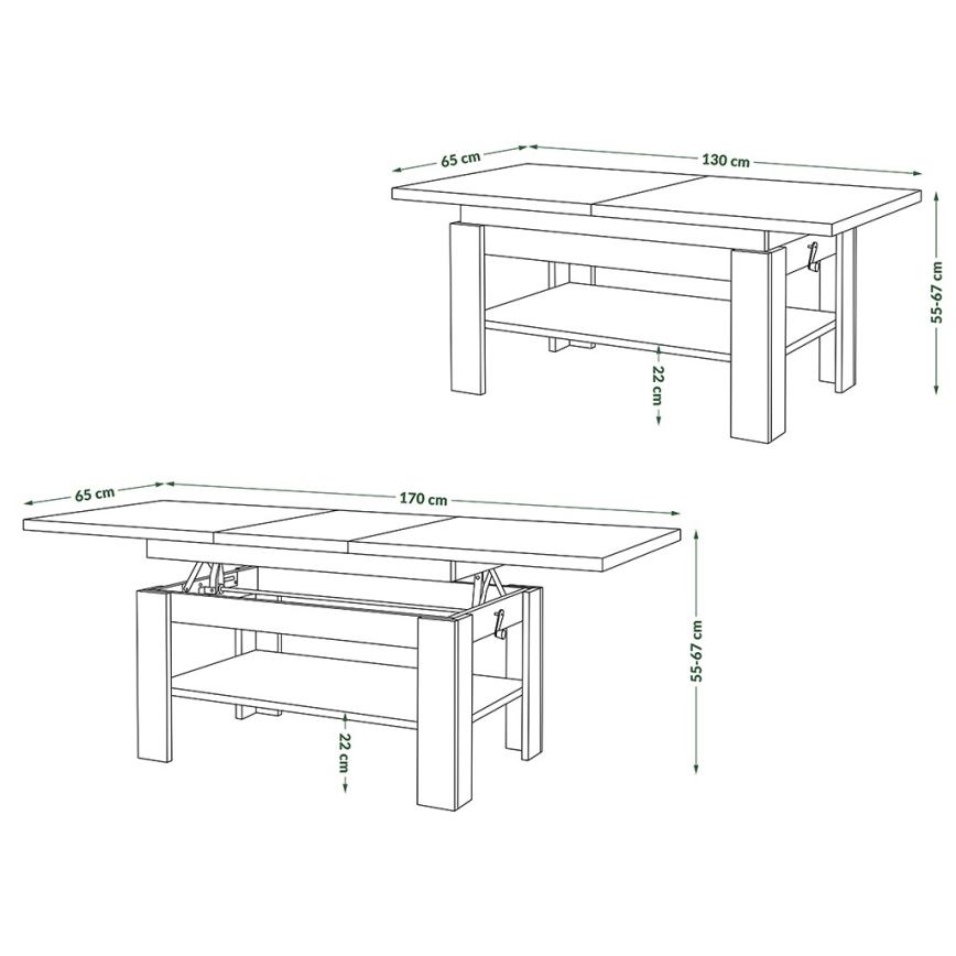 ROY Extendable Lift-Top Coffee/Dining Table, Black