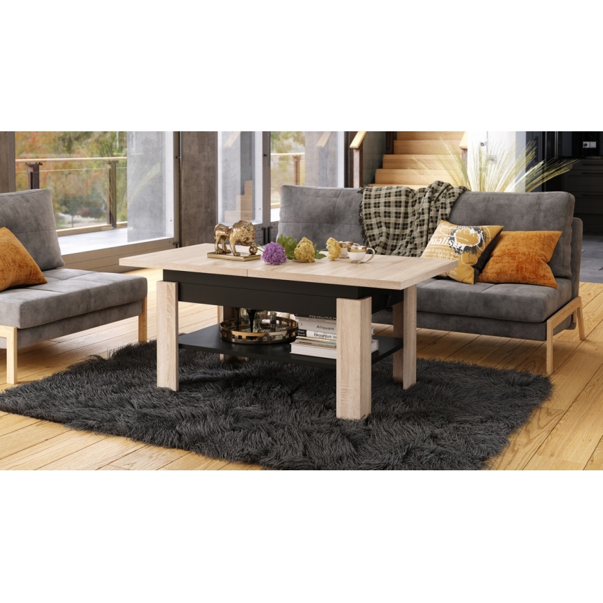 ROY Lift-Top Extendable Coffee/Dining Table, Sonoma Oak/Black