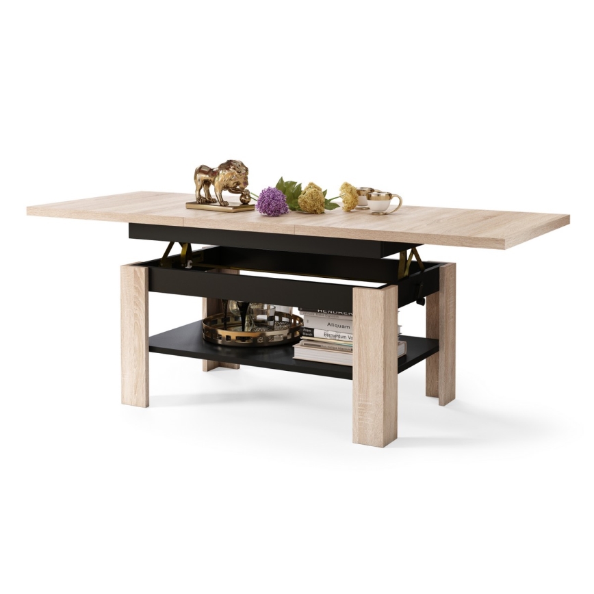 ROY Lift-Top Extendable Coffee/Dining Table, Sonoma Oak/Black