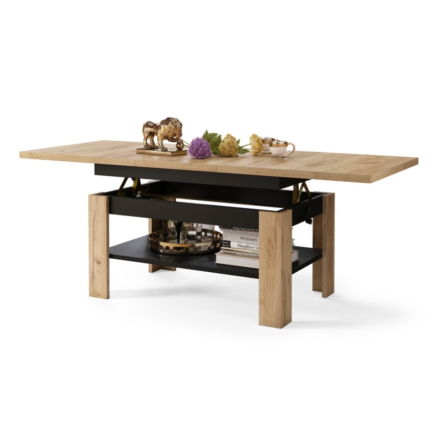 ROY Lift-Top Extendable Coffee-to-Dining Table, Craft Oak/Black