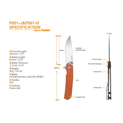 Ruike RUP801J - Folding pocket knife 20 cm orange
