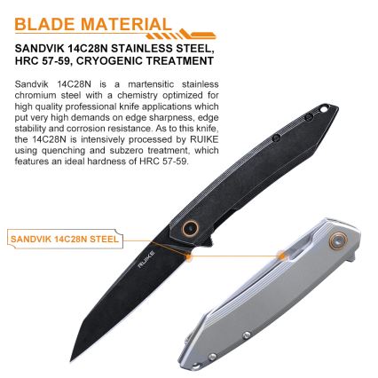 Ruike RUP831SSA - Folding compact knife 19,5 cm silver