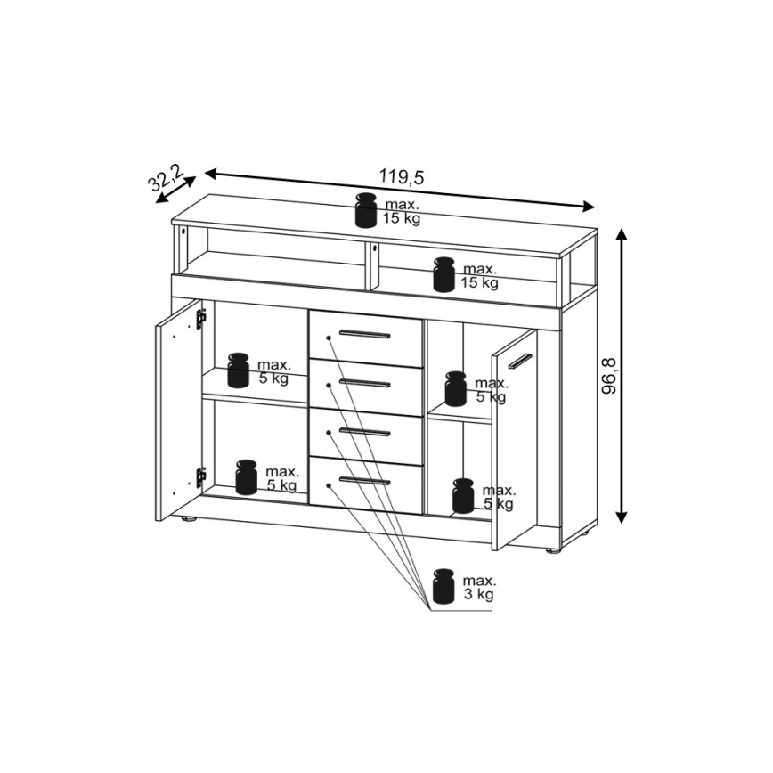 RUNA chest of drawers, Sonoma oak/white