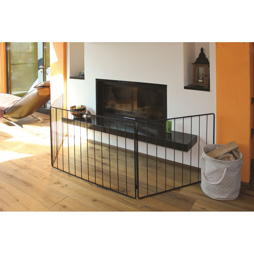 Safety barrier for fireplace 74x280 cm black
