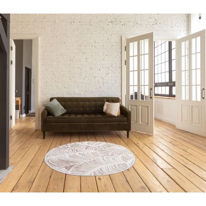 SALAMANCA Round Rug, 100 cm, Beige/White, Leaf Pattern