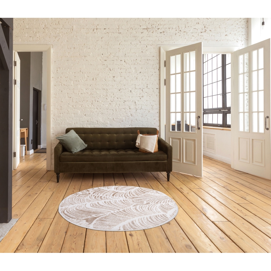 SALAMANCA Round Rug, 100 cm, Beige/White, Leaf Pattern