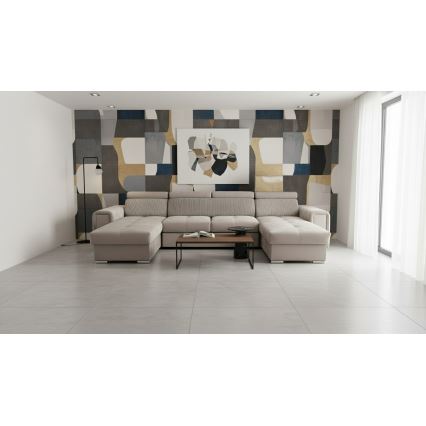 SALVADA U-shaped convertible sectional sofa with reversible corner and storage, beige