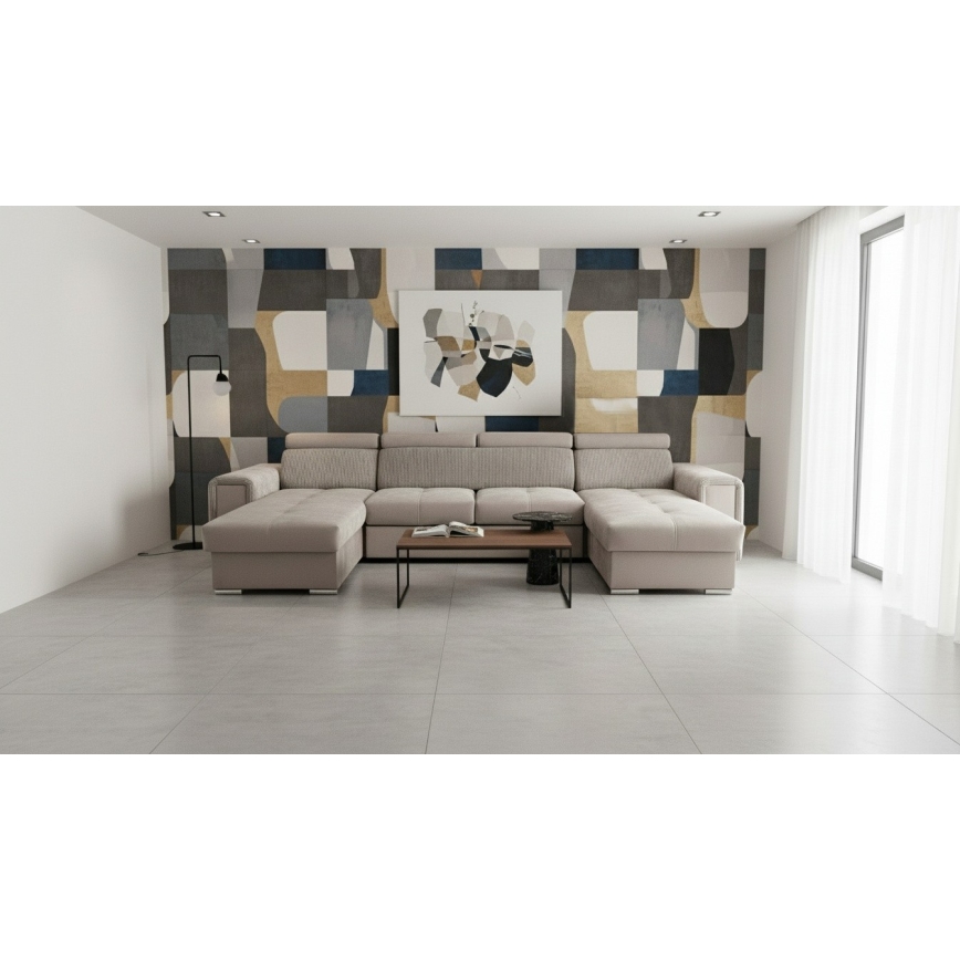 SALVADA U-shaped convertible sectional sofa with reversible corner and storage, beige