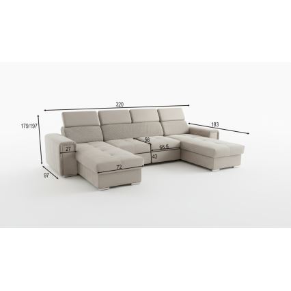 SALVADA U-shaped convertible sectional sofa with reversible corner and storage, beige
