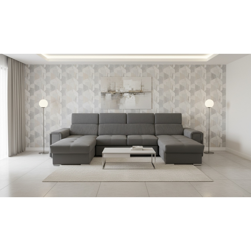 SALVADA Dark Gray U-Shaped Convertible Sectional with Reversible Corner and Storage
