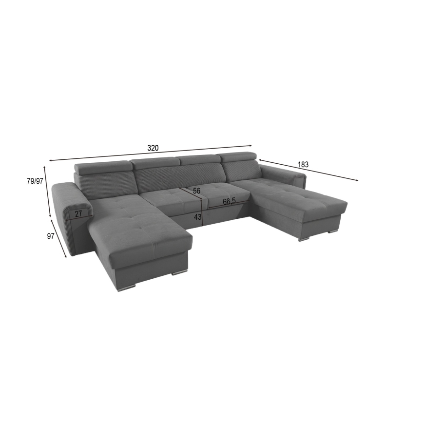 SALVADA Dark Gray U-Shaped Convertible Sectional with Reversible Corner and Storage