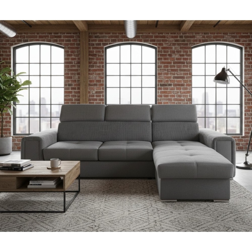 SALVADA Reversible L-Shaped Corner Sofa Bed with Storage, Dark Gray