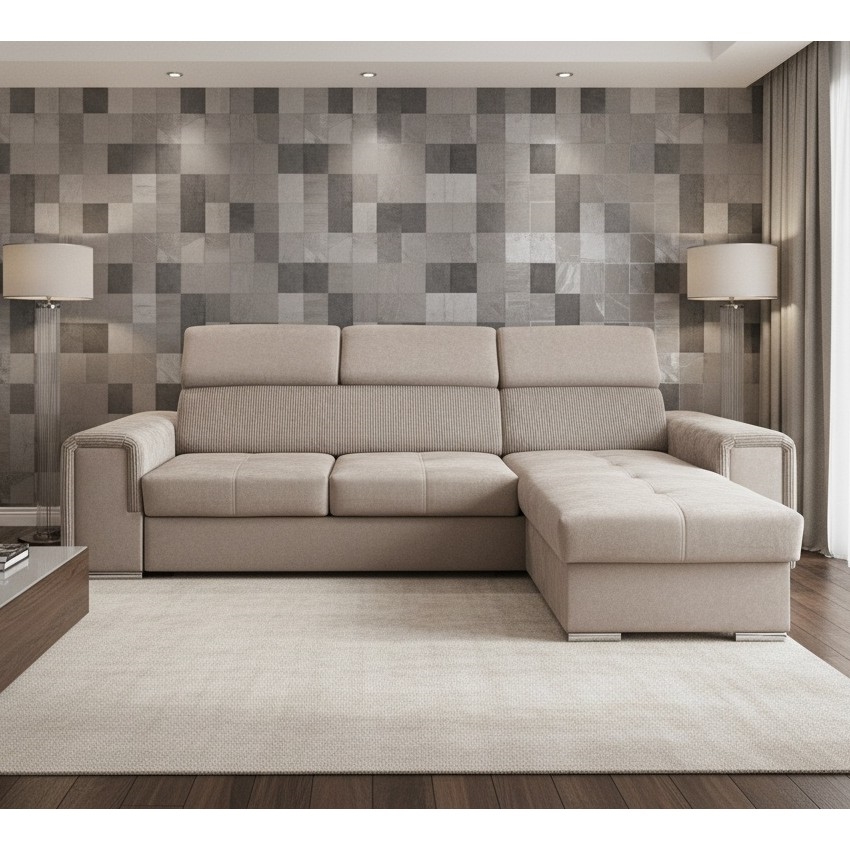 SALVADA Reversible L-Shaped Sofa Bed with Storage, Beige