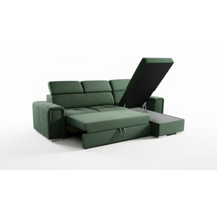 Reversible L-shaped corner sofa bed with storage SALVADA, green