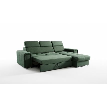 Reversible L-shaped corner sofa bed with storage SALVADA, green