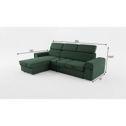 Reversible L-shaped corner sofa bed with storage SALVADA, green