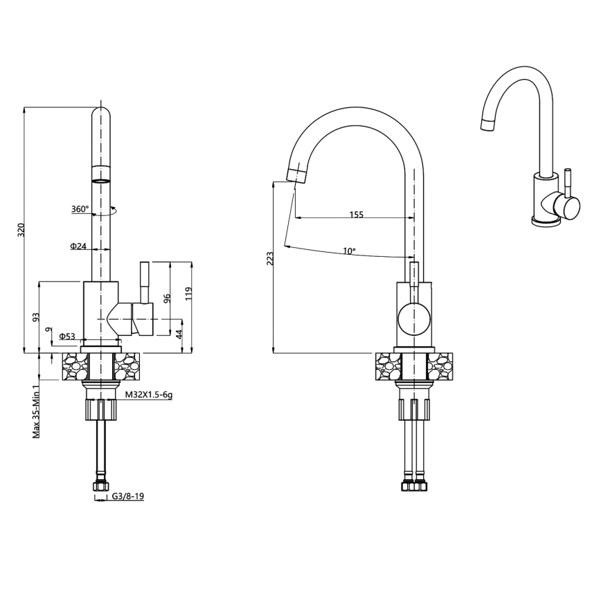 Samona - 32 cm Granite/Beige Kitchen Sink Faucet