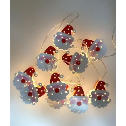 Santa LED outdoor string lights — 10 LEDs, 1.65 m, 2×AA, IP44, warm white