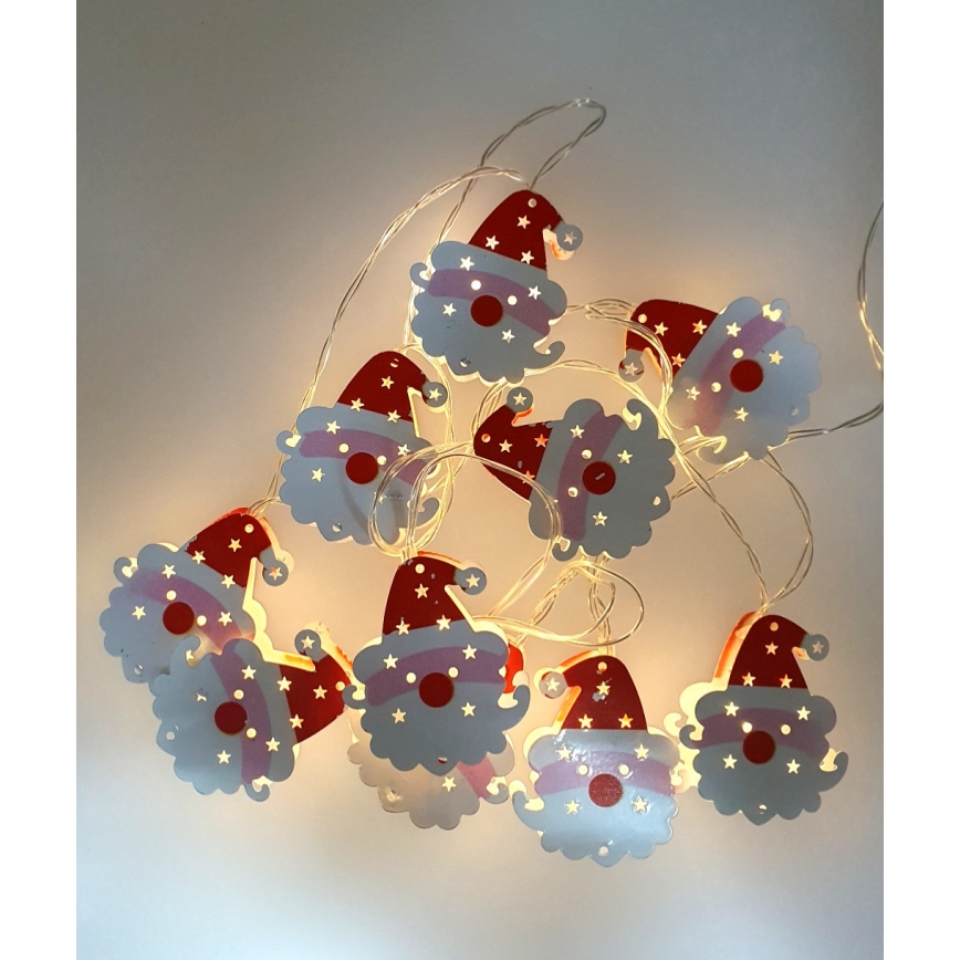 Santa LED outdoor string lights — 10 LEDs, 1.65 m, 2×AA, IP44, warm white