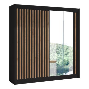 SANTINO Mirrored Wardrobe 203x215x61 cm Black/Craft Oak
