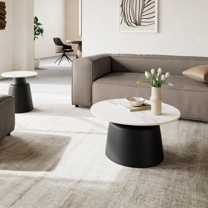 SANTORINI Coffee Table Ø 70 cm White/Black/Ceramic