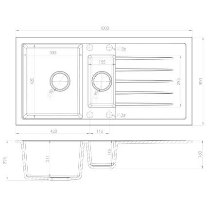 Sapho - 100 x 50 cm Granite Kitchen Sink, White
