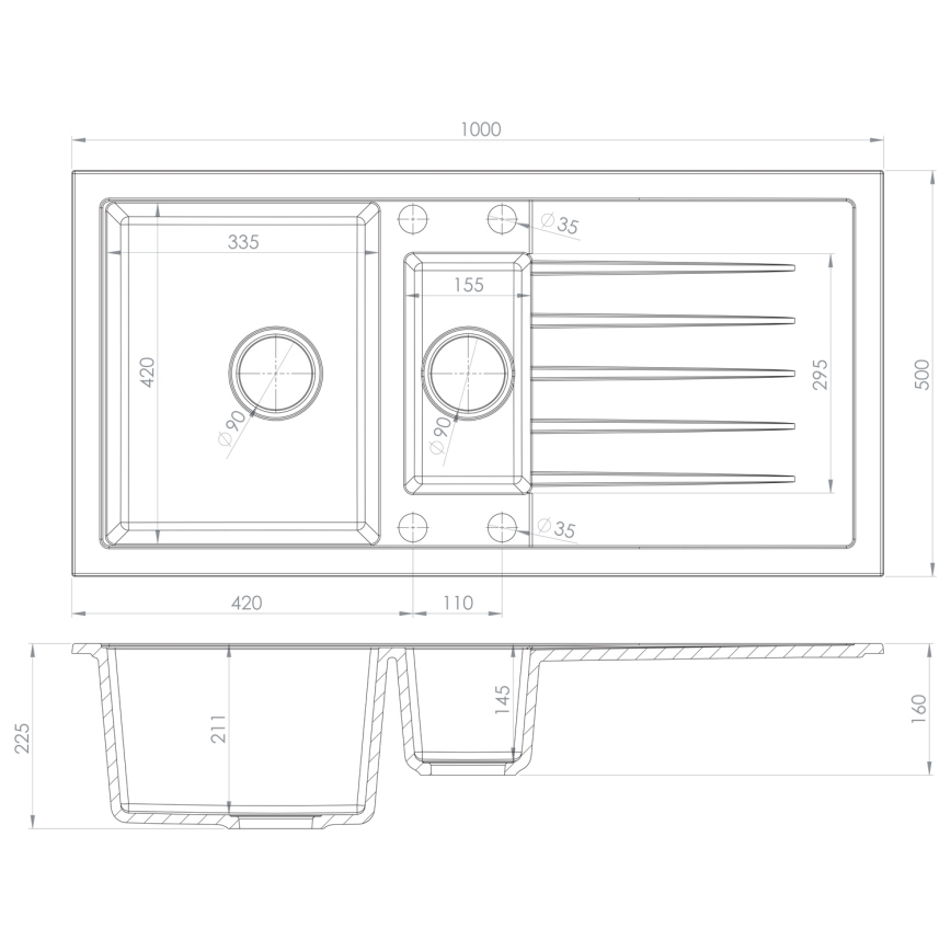 Sapho - 100 x 50 cm Granite Kitchen Sink, White